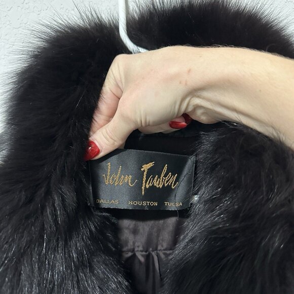 John Fauben Womens Vintage Black Tuxedo Style FoxFur Leather Trench Coat Size XL - Picture 6 of 11